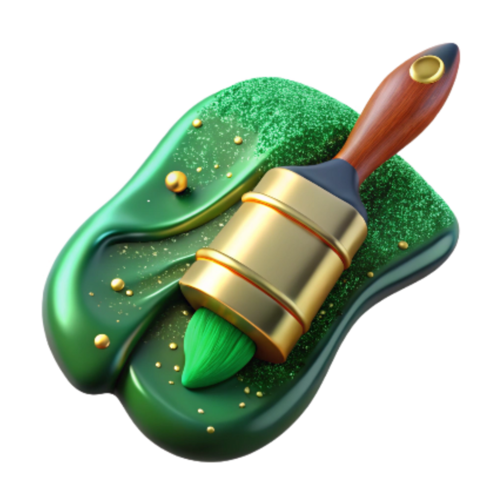 beautiful traditional Paintbrush with Green Paint Cutout Element authentic png