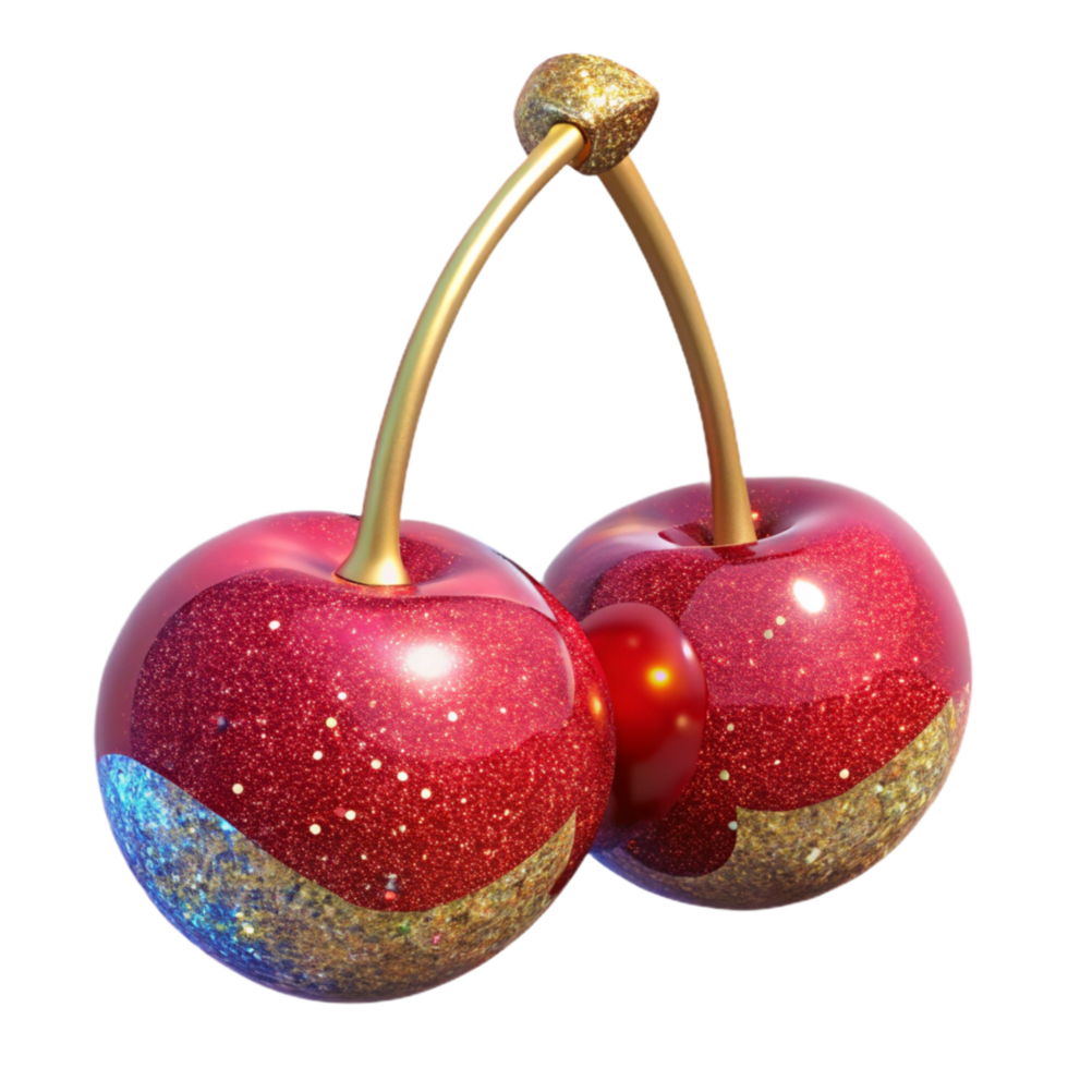 stunning artistic Pair of Red Cherries Stem Up Cutout png