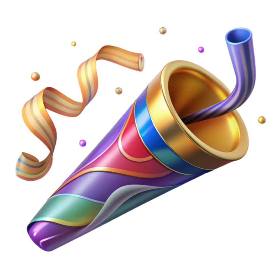 serene modern Party Blower with Colorful Fringe Isolated Element genuine png