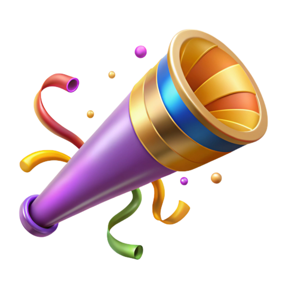 dramatic minimalist Party Blower with Colorful Fringe Isolated Element premium png