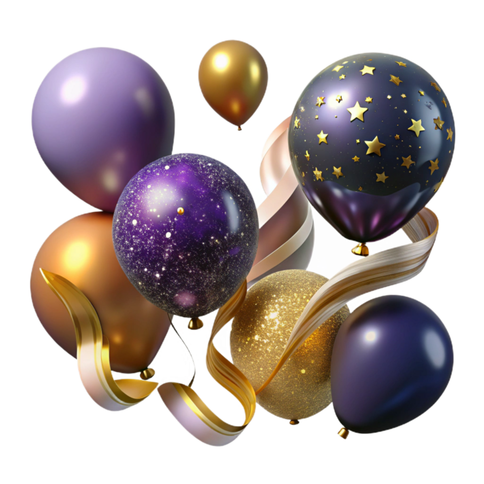 extraordinary creative Party Decorations Streamers and Balloons Transparent Background authentic png