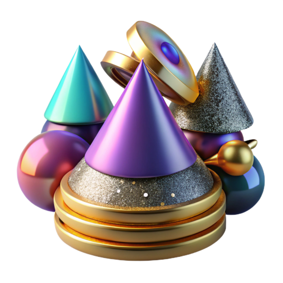 serene minimalist Party Hats Stacked Together Multicolored Transparent Background exclusive png