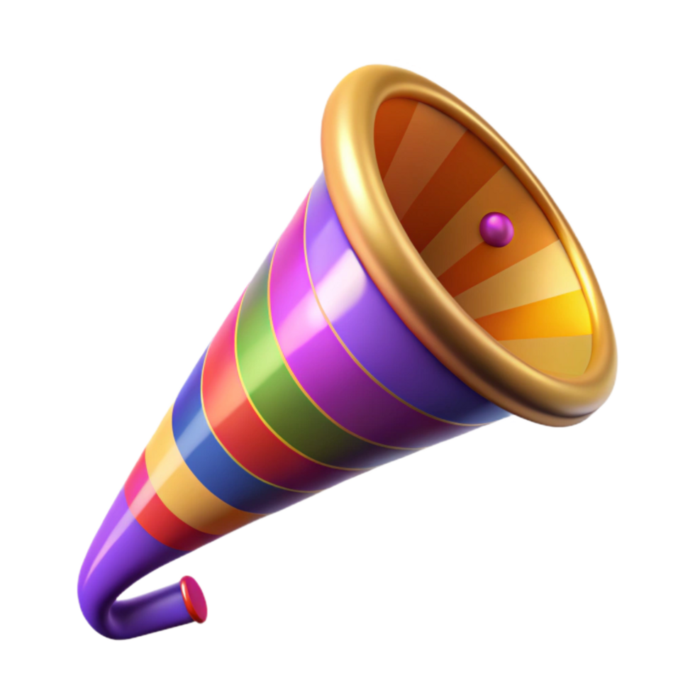 dramatic abstract Party Horn with Colorful Streamers Isolated Element png