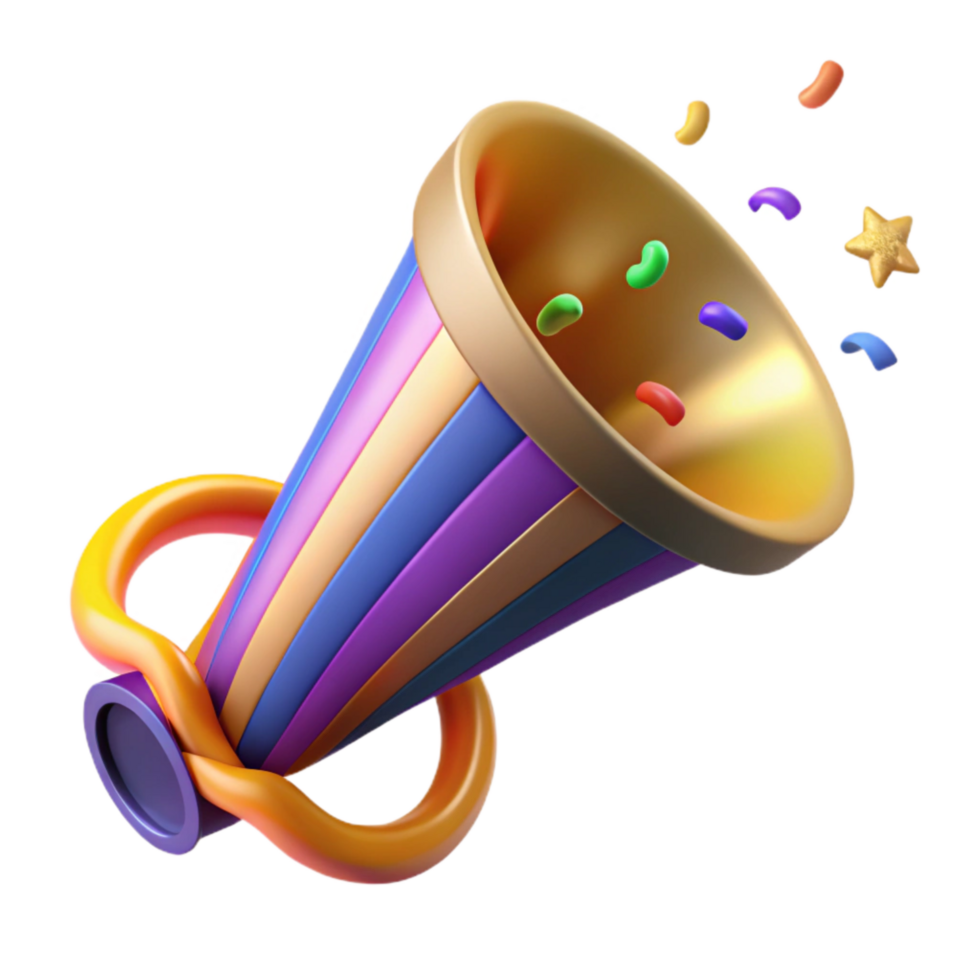 elegant artistic Party Horn with Colorful Streamers Isolated Element png
