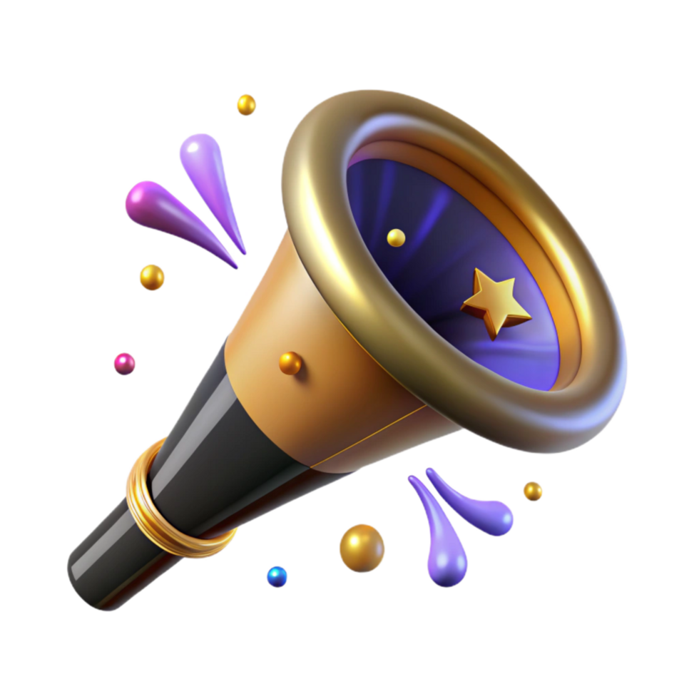 impressive abstract Party Horn with Confetti Burst Transparent Background premium png