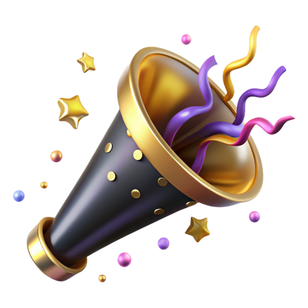 wonderful rustic Party Horn with Confetti Burst Transparent Background png