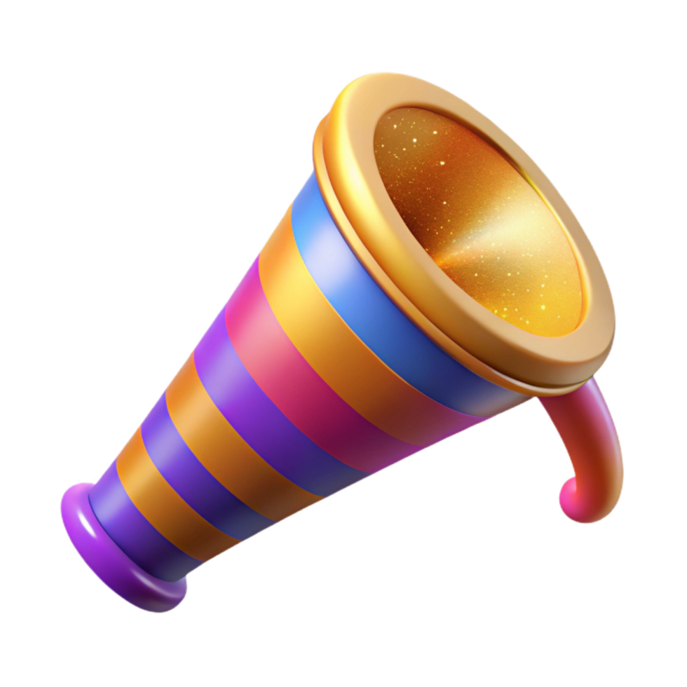 dramatic creative Party Noisemaker with Colorful Stripes Cutout Transparent Background premium png