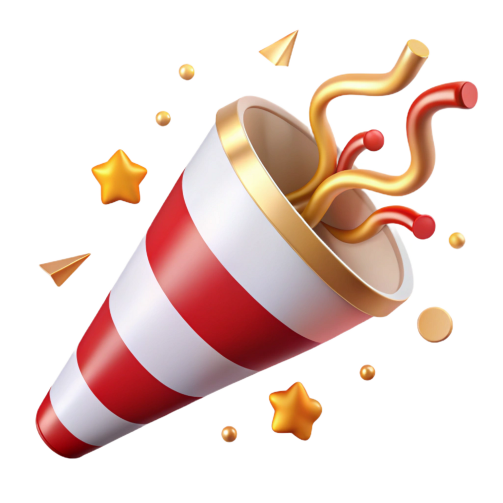 vibrant artistic Party Popper with Streamers Red and White Transparent Background authentic png
