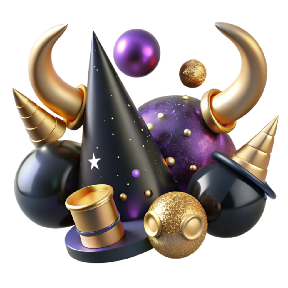 vibrant modern Party Supplies Horns and Hats Transparent Background high resolution png