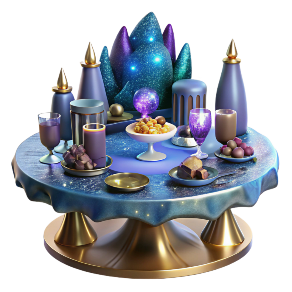 impressive vintage Party Table with Food and Drinks Transparent Background png