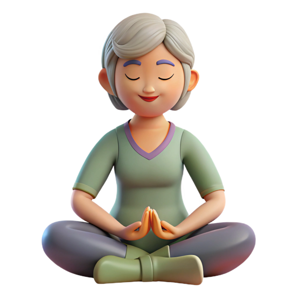 stunning artistic Peaceful elderly woman meditating high quality png
