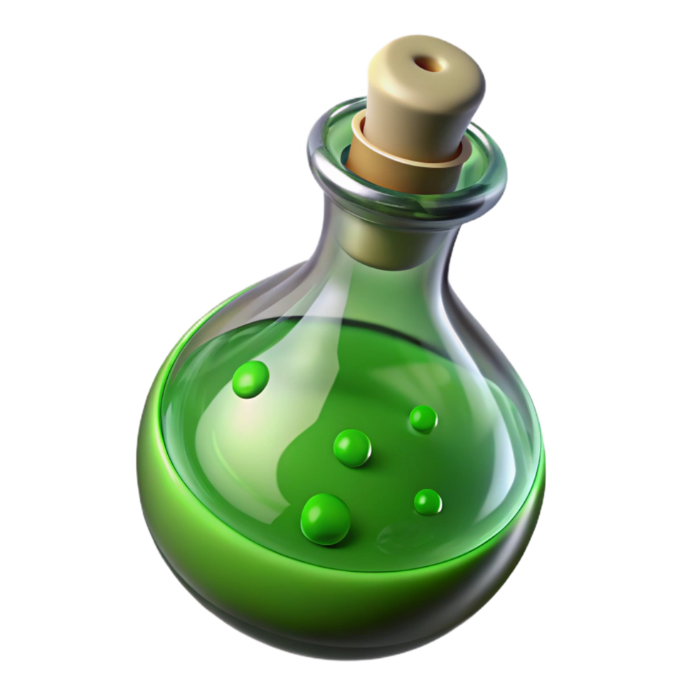 vibrant vintage A potion bottle, filled with swirling green liquid original png