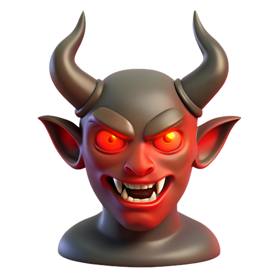dramatic classic A horned demon, with glowing red eyes authentic png