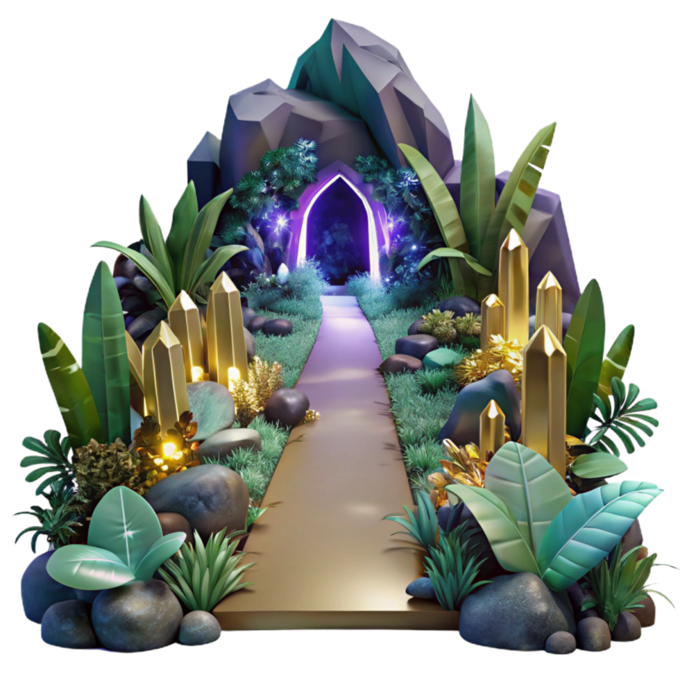 elegant minimalist Path Through Dense Jungle with Colorful Birds Isolated Element high resolution png