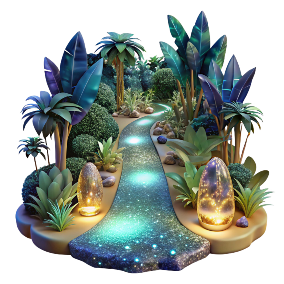 vibrant vintage Path Through Dense Jungle with Colorful Birds Isolated Element detailed png