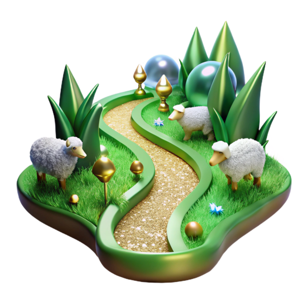 wonderful modern Path Through Green Meadow with Grazing Sheep Transparent Element high quality png