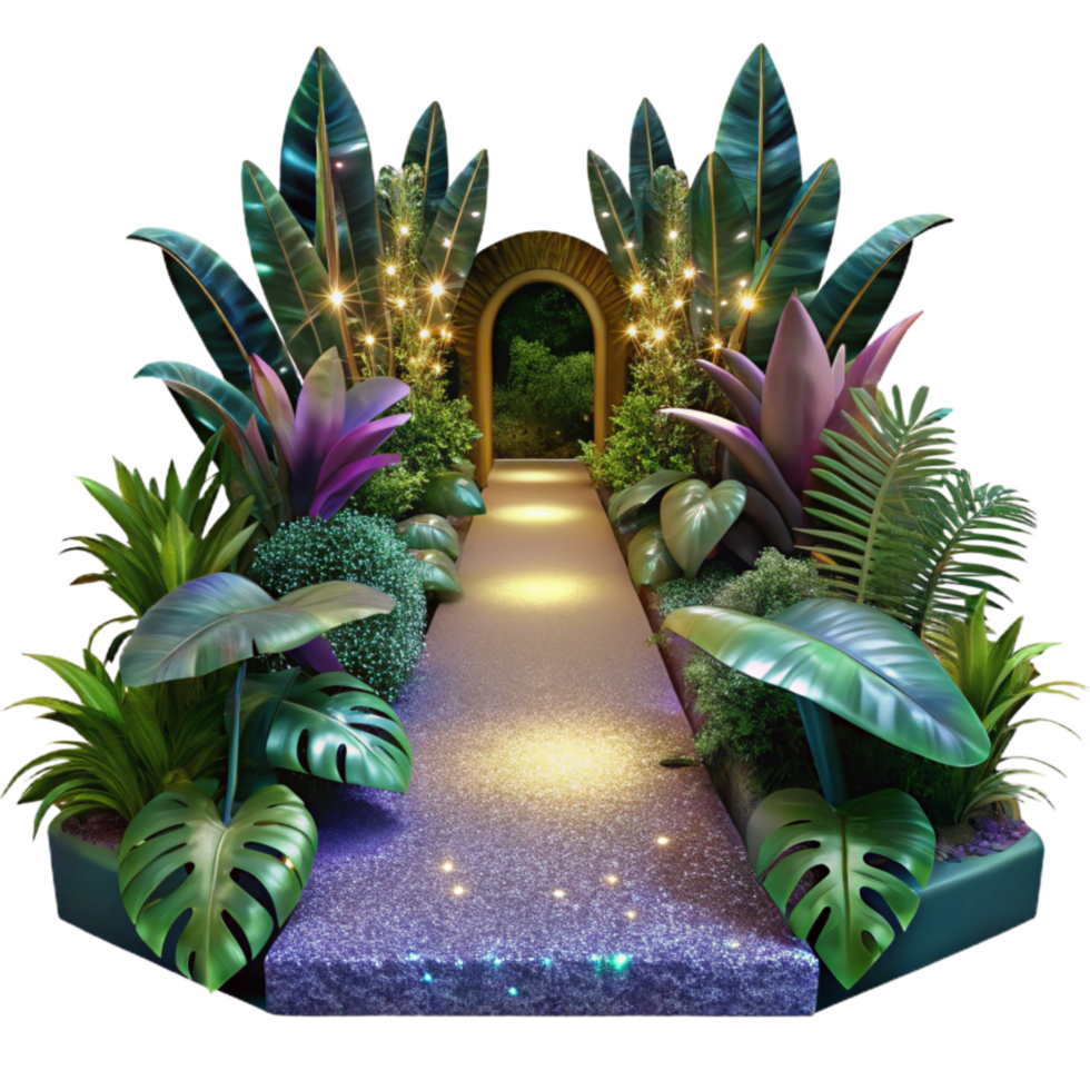 elegant modern Path Through Dense Jungle with Colorful Birds Isolated Element exclusive png