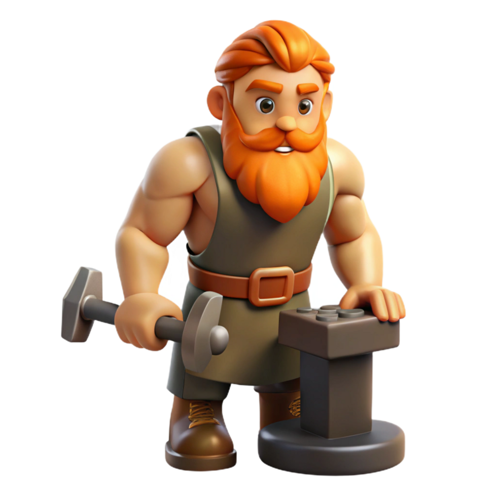 vibrant traditional Hephaestus, God of the Forge, with hammer and anvil, high quality png