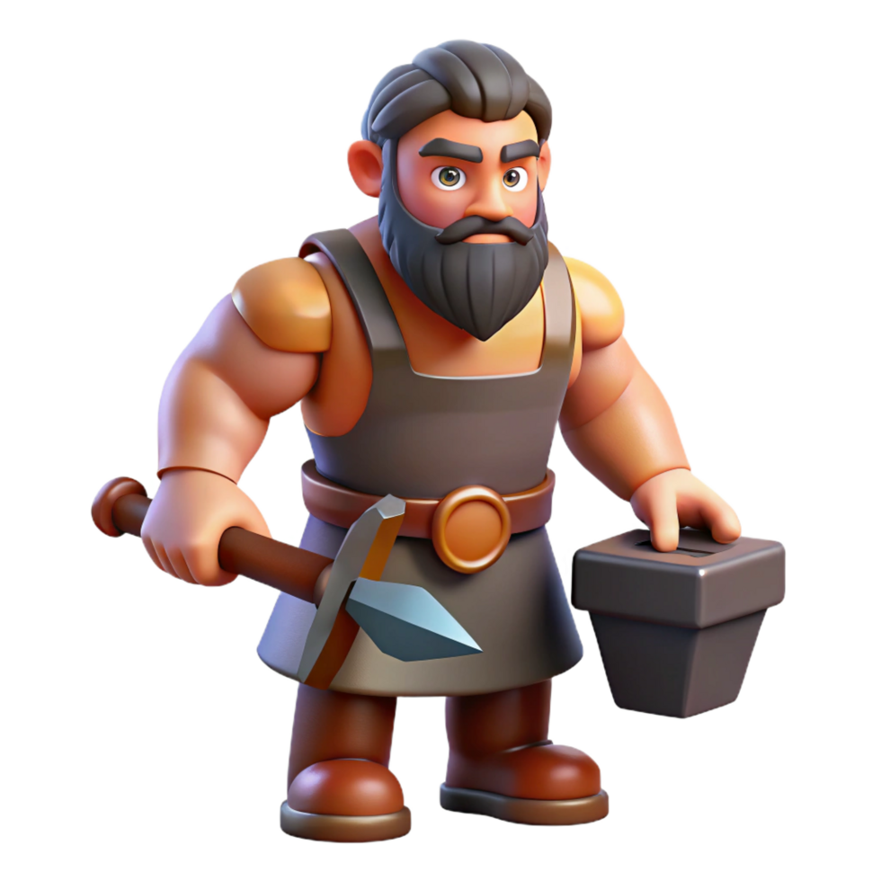 elegant artistic Hephaestus, God of the Forge, with hammer and anvil, 4K png
