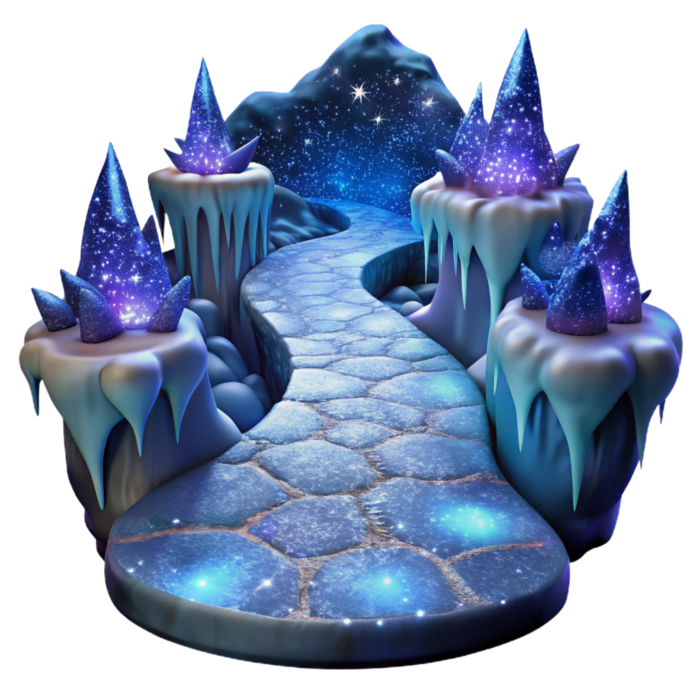 dramatic vintage Path with Frozen Waterfall and Icicles Cutout Isolated authentic png