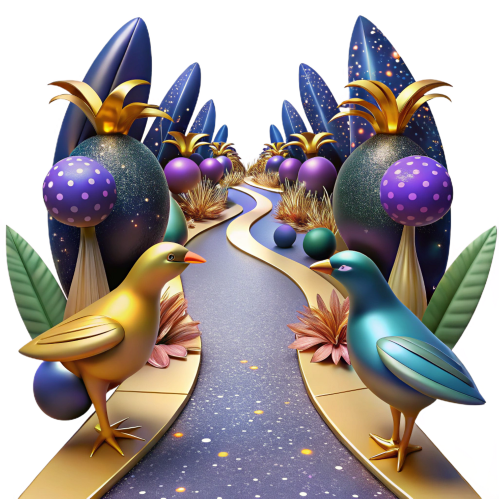 stunning artistic Path with Colorful Tropical Birds Isolated Element original png