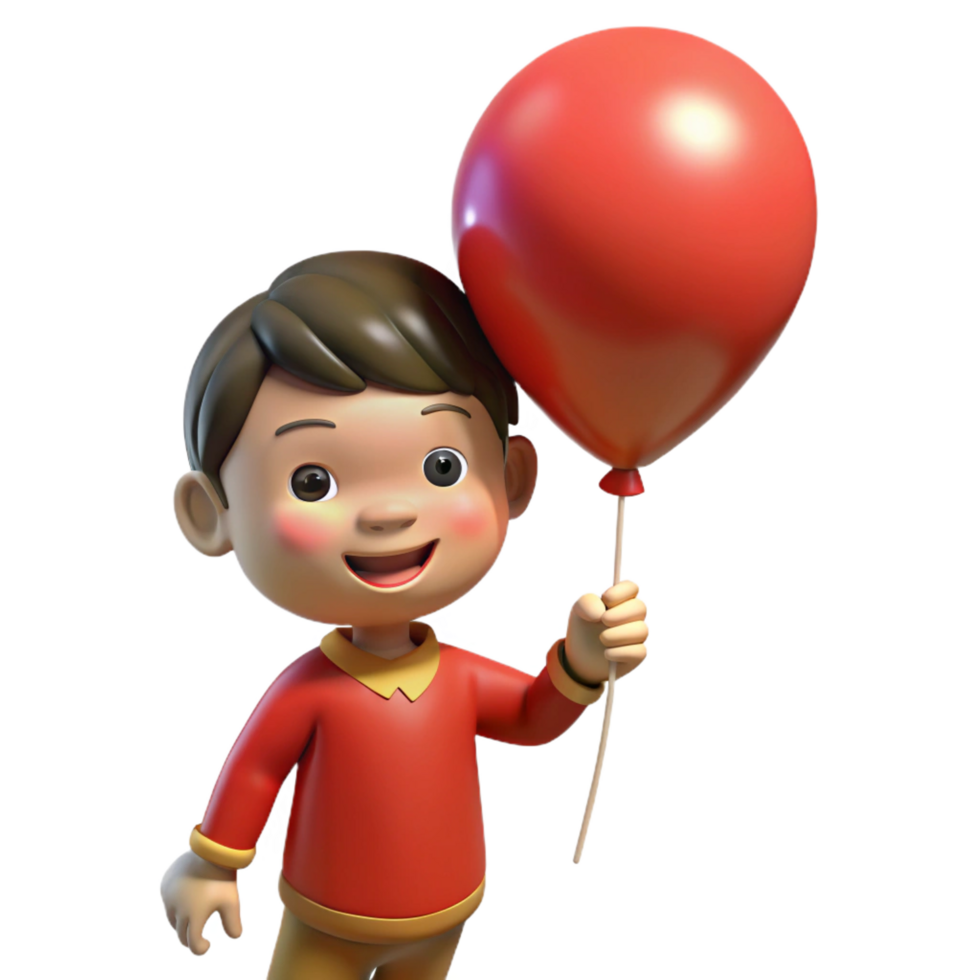 dramatic modern Happy child with bright red balloon, exclusive png
