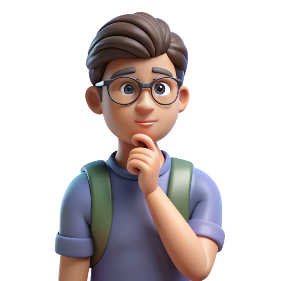 wonderful abstract Thinking student with backpack, high quality png