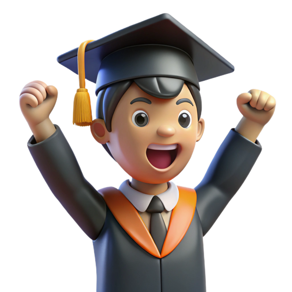 stunning minimalist Excited graduate in a graduation cap and gown, exclusive png