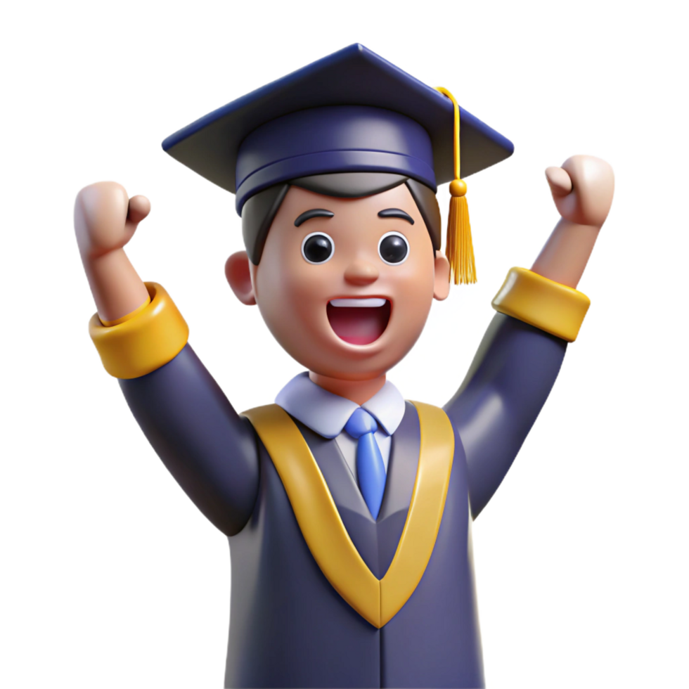 serene rustic Excited graduate in a graduation cap and gown, professional png