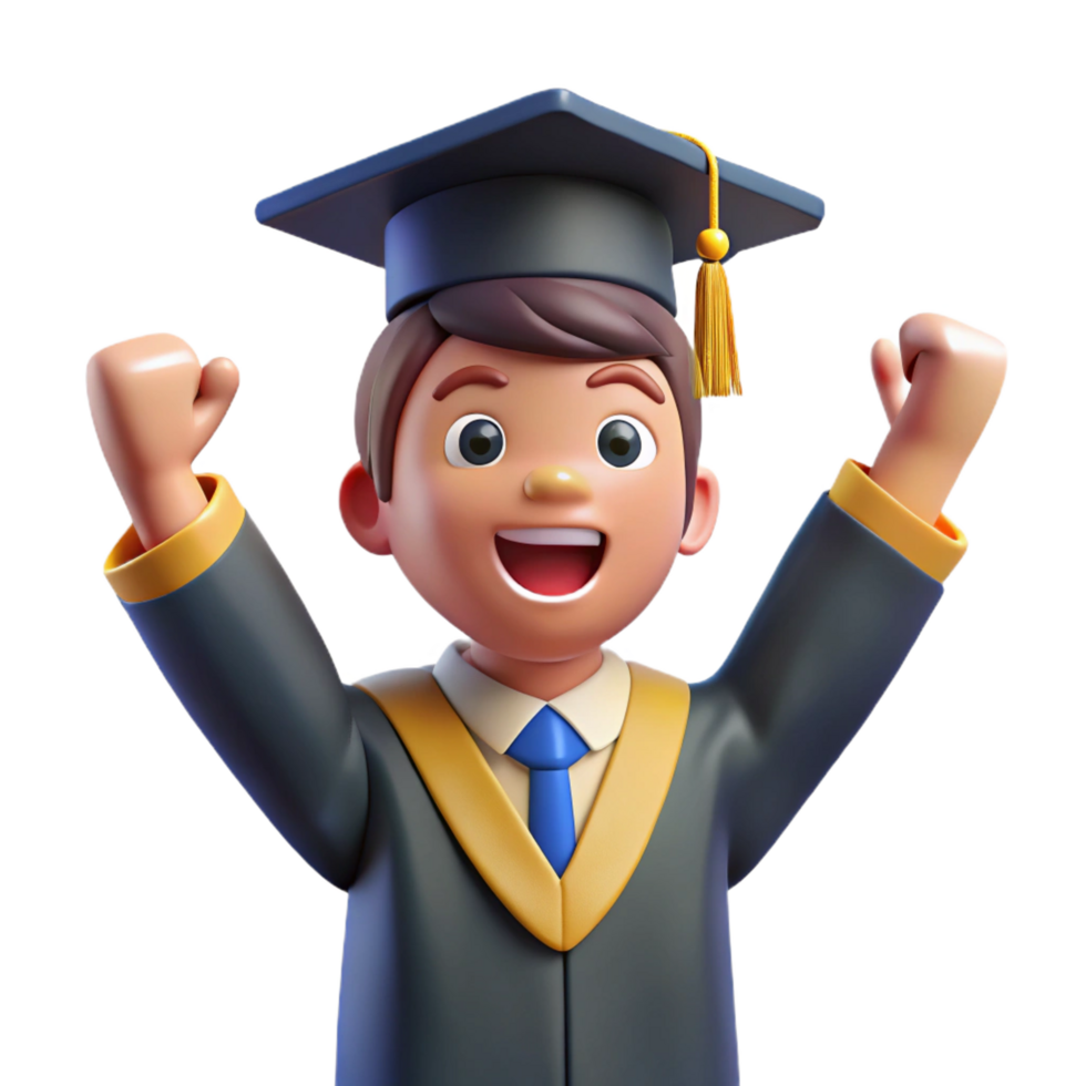 extraordinary creative Excited graduate in a graduation cap and gown, 4K png