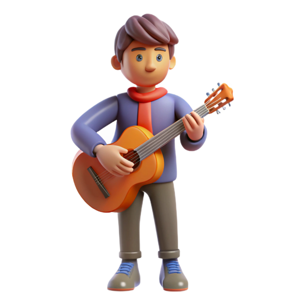 stunning contemporary Determined musician with a guitar, original png