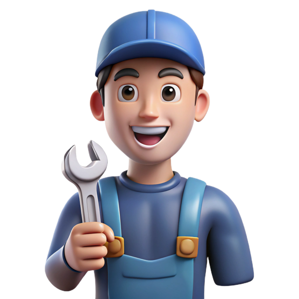 serene classic Smiling mechanic with wrench, 4K png
