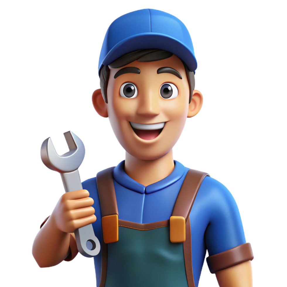 vibrant vintage Smiling mechanic with wrench, genuine png
