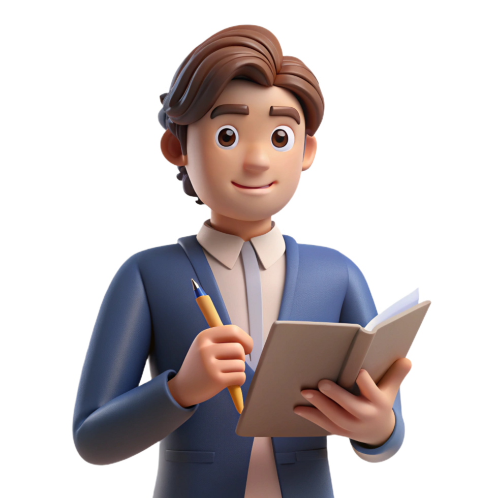 impressive artistic Pensive writer with a pen and notebook, premium png