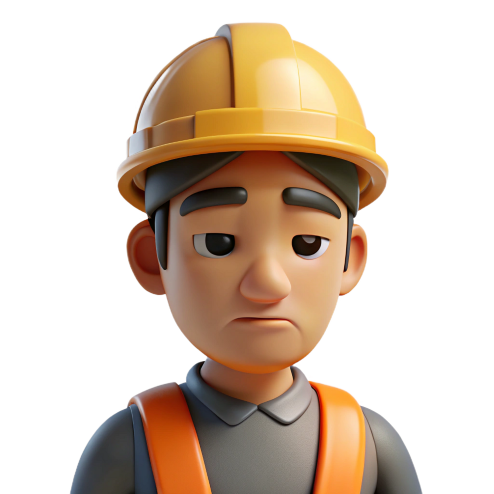dramatic creative Tired construction worker in hard hat, 4K png