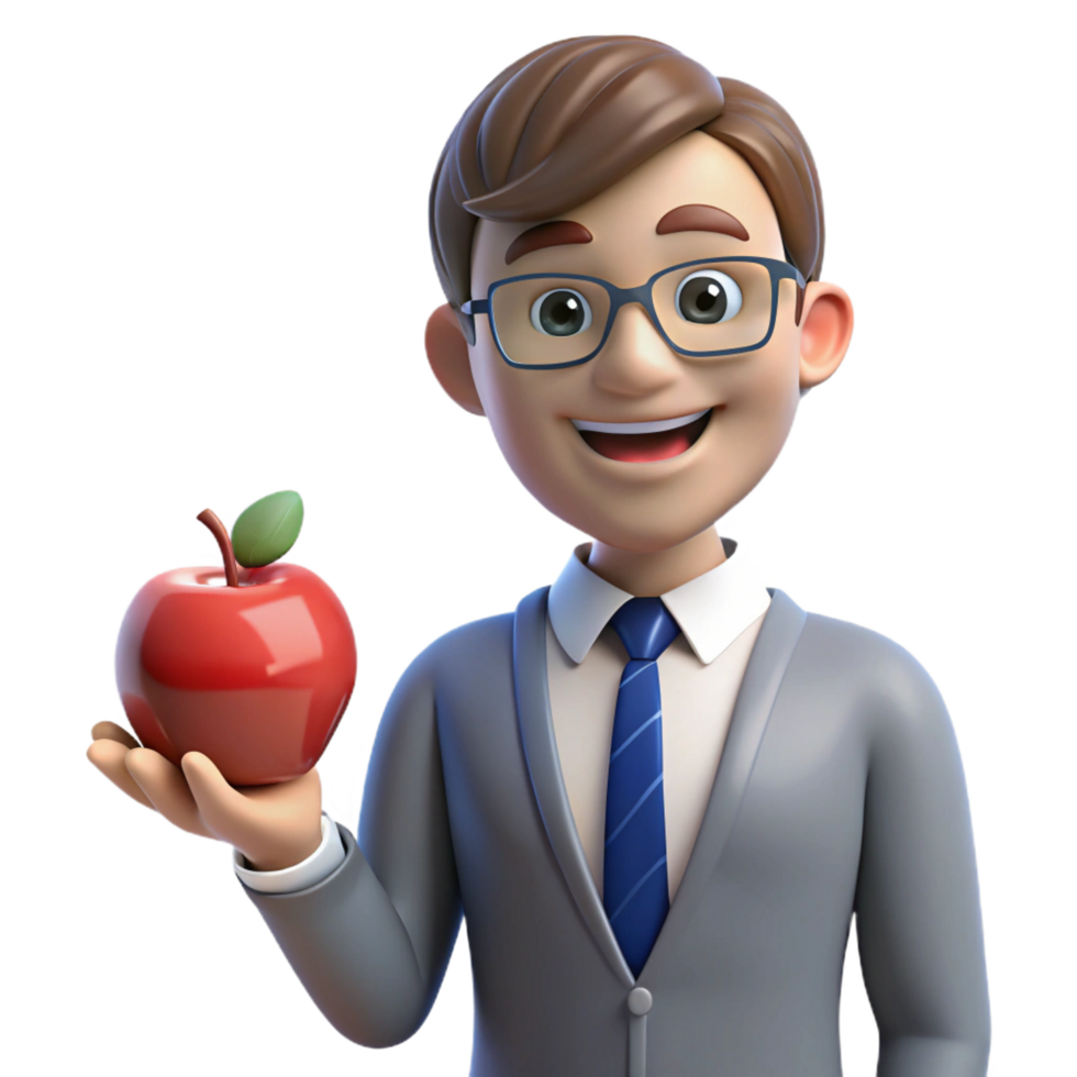 stunning vintage Happy teacher with an apple, original png