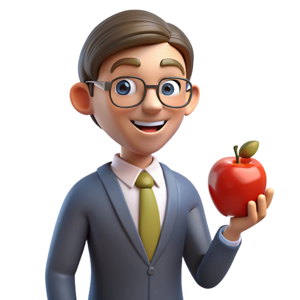 extraordinary creative Happy teacher with an apple, detailed png