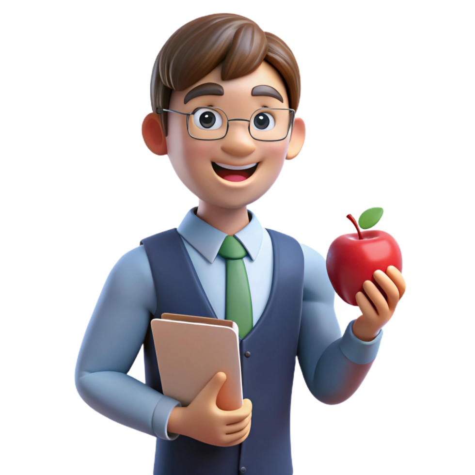 vibrant classic Happy teacher with an apple, professional png