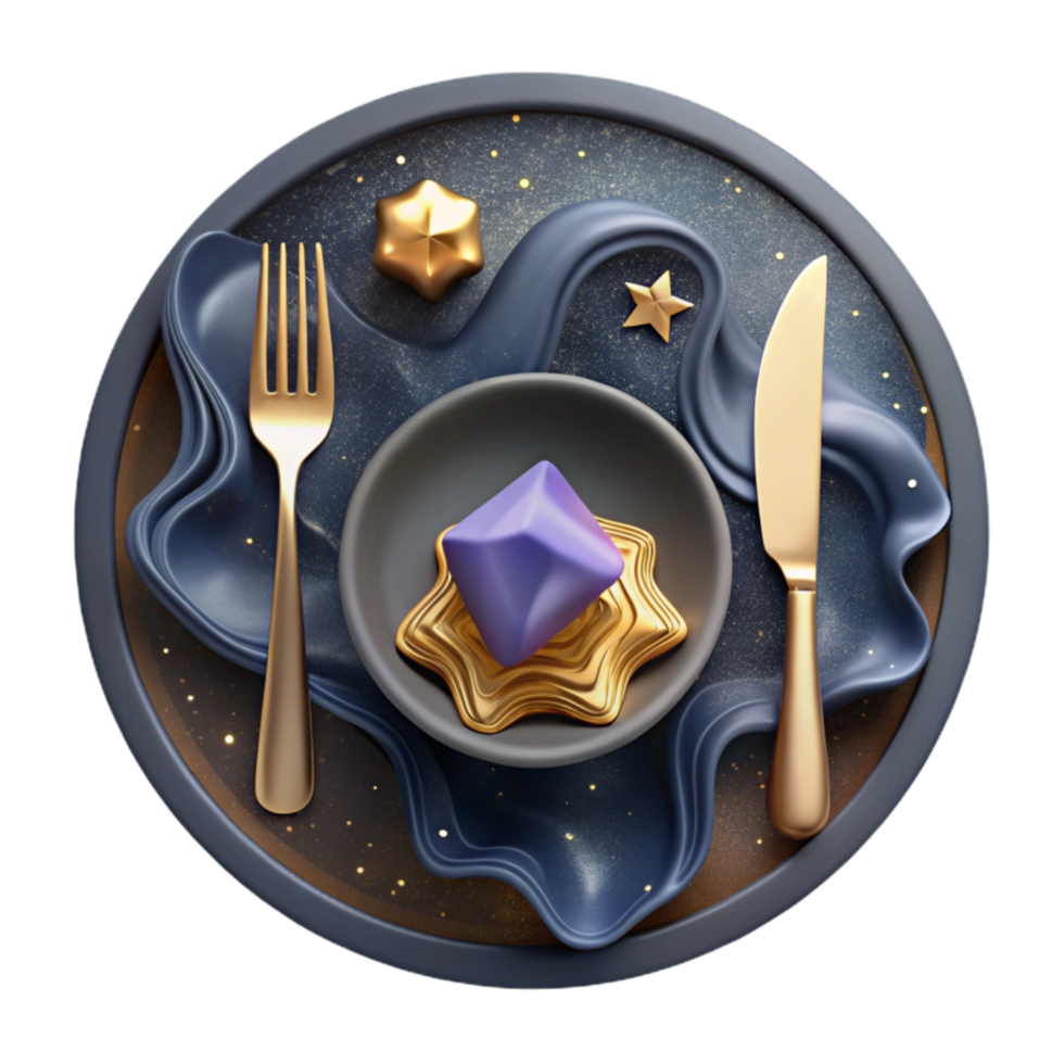 impressive modern Plate with Fork and Knife Top View Isolated Element genuine png