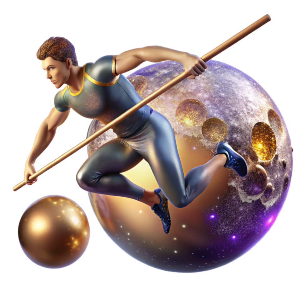 magnificent traditional Pole Vaulter in Mid-air Isolated with Motion Blur png