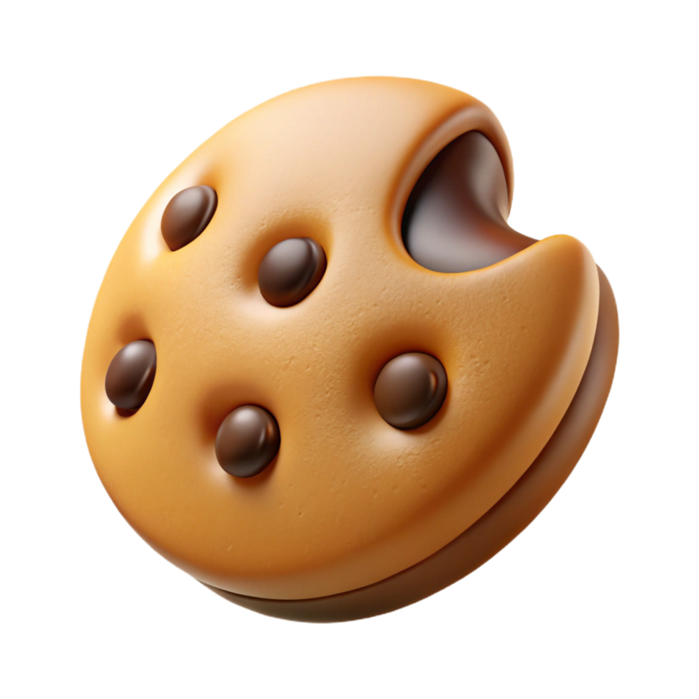 impressive traditional Chocolate chip cookie with a bite taken out, exclusive png