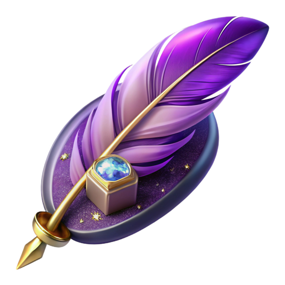 serene classic Purple Feather Quill Pen Isolated Element high resolution png