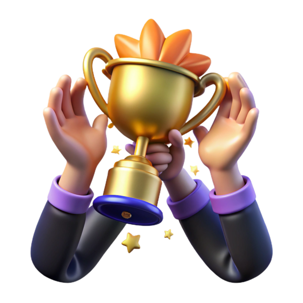 serene vintage Raised Hands with Trophy Isolated original png