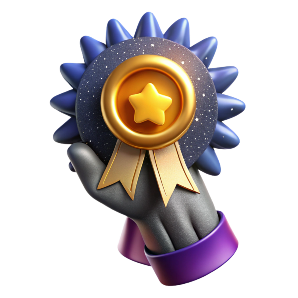 beautiful artistic Raised Hand with Award Ribbon Isolated authentic png