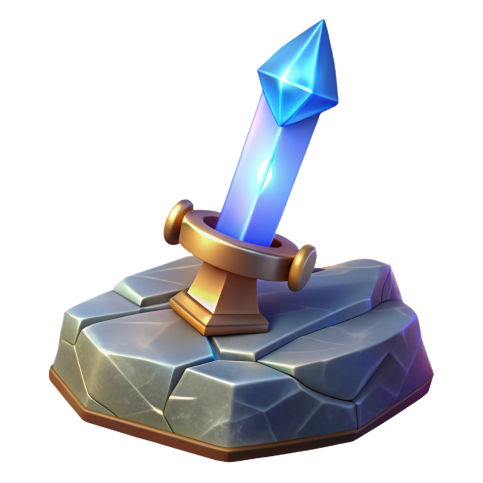extraordinary minimalist A gleaming magic sword, embedded in a stone, genuine png