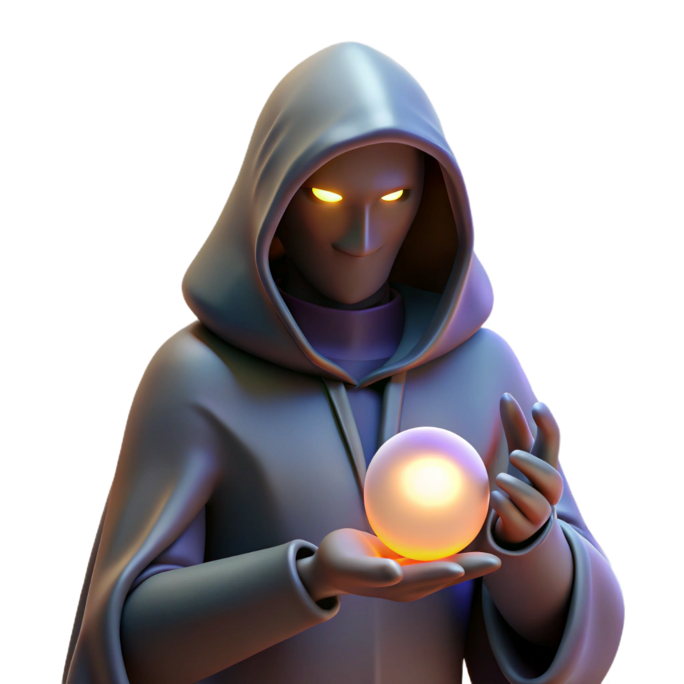 extraordinary creative A mysterious hooded figure, holding a glowing orb, exclusive png