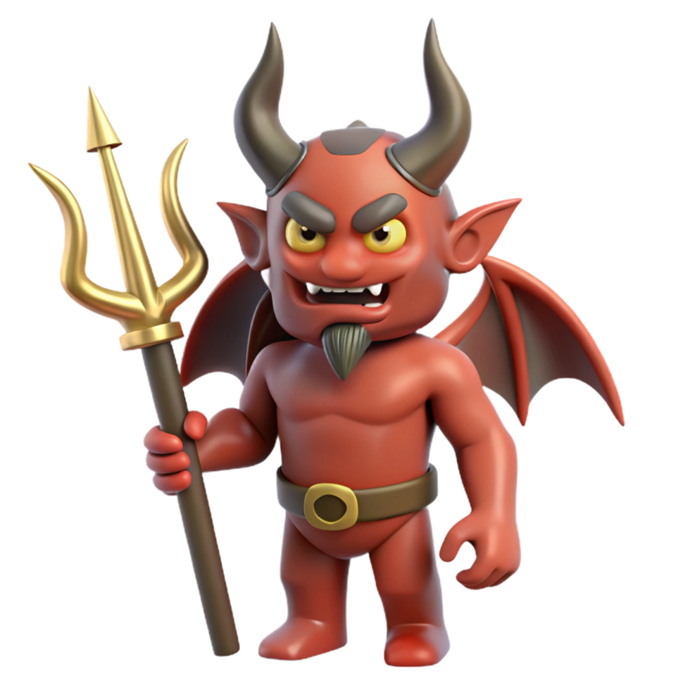 wonderful rustic A menacing demon, horns and wings, holding a trident, genuine png