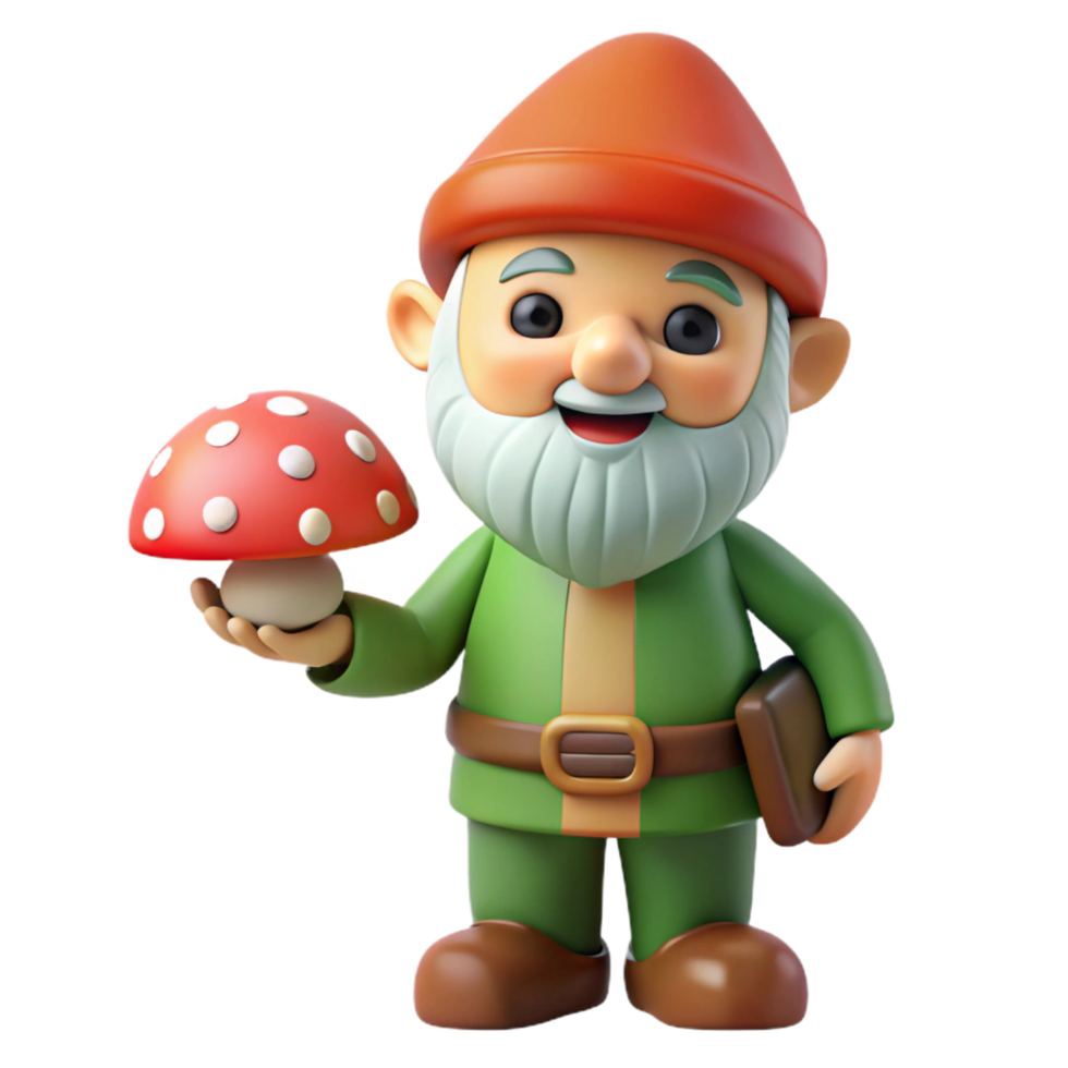 impressive vintage A playful gnome, holding a mushroom, cheerful expression, original png
