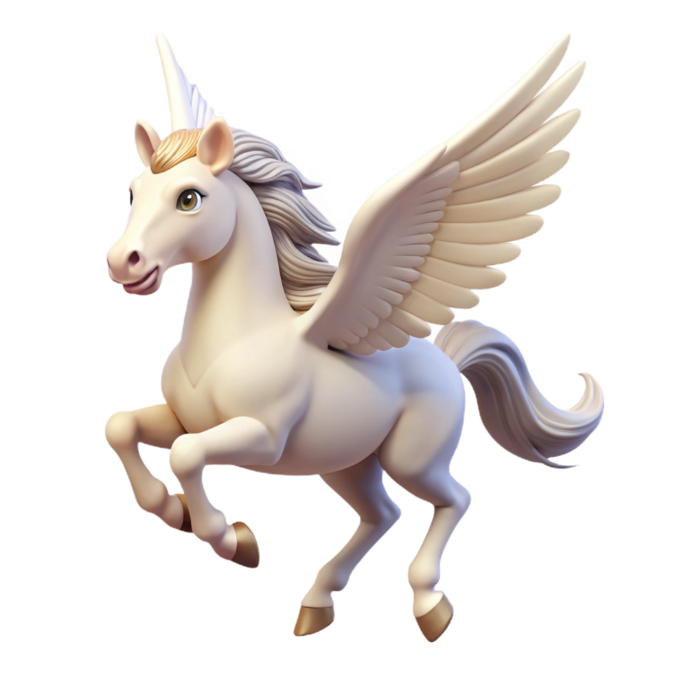 wonderful traditional A graceful pegasus, white wings, flying pose, high quality png