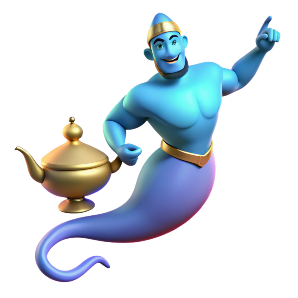 wonderful creative A powerful genie, emerging from a magic lamp, original png